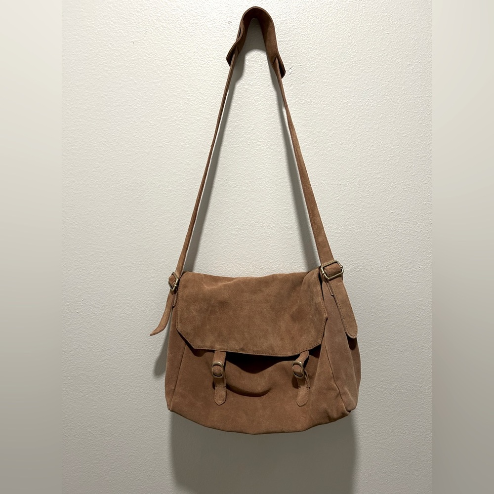 Free People Suede Messenger Bag with Laptop Pocket